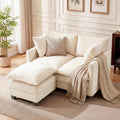 L-Shape Loveseat Sofa Couch with Ottoman, Small 50" Love Seat 27" Deep Cloud Sofa Washable Chenille Pillow for Apartment Bedroom Dorm Attic Studio Office Living Room Small Space 50-Beige-L-1