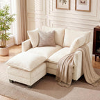 L-Shape Loveseat Sofa Couch with Ottoman, Small 50" Love Seat 27" Deep Cloud Sofa Washable Chenille Pillow for Apartment Bedroom Dorm Attic Studio Office Living Room Small Space 50-Beige-L-1