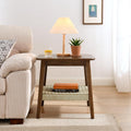 NewCosmos 23" Mid-Century Side Table with Woven Shelf, Boho Side Table with Storage, Bedside Tables, Small Side Table for Living Room Couch Bedroom Patio Home Office