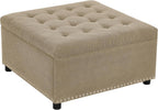 Oversized Square Ottoman with Storage for Living Room, Upholstered Fabric Tufted Footstool with Storage, Mid Century Modern Ottoman Foot Rest for Chair, Camel