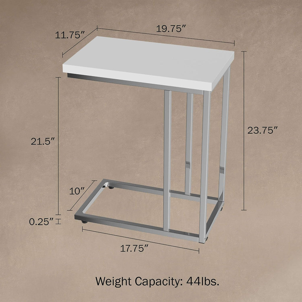 Lavish Home C-Shaped Sofa Side Table - Modern End Table, Laptop Tray, or Compact Bedside Nightstand - Space Saving Furniture by Lavish Home (White)