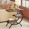 Tribesigns C Shaped End Table, Small Side Table for Couch, Industrial 3-Tier Couch Table, Wood Bedside Table, C Side Table for Small Spaces, Living Room, Dark Brown