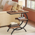 Tribesigns C Shaped End Table, Small Side Table for Couch, Industrial 3-Tier Couch Table, Wood Bedside Table, C Side Table for Small Spaces, Living Room, Dark Brown