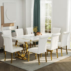 ACEDÉCOR Modern Dining Chairs Set of 2, White Leather Dining Room Chairs with Gold Stainless Steel Legs, Upholstered Chairs with High Back and Metal Legs for Kitchen/Living Room/Restaurant
