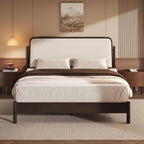Lifezone Queen Bed Frame with Upholstered Headboard, Solid Wood Bed Frame Queen Size with Ergonomic Design Headboard, Wood Slats Support, Noise-Free, Easy Assembly,No Box Spring Needed, Walnut