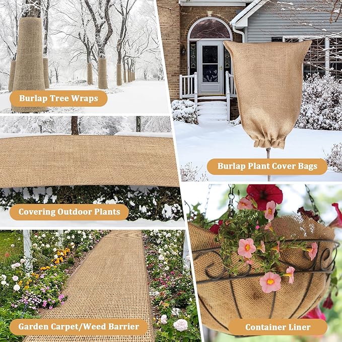 Riare 30 Feet x 40 Inch Natural Burlap Plant Covers Freeze Protection- High Density Jute Burlap Winter Plant Blankets Frost, Winter Frost Cloth for Outdoor Plants Trees Shrubs Winter Frost Protection