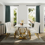 ACEDÉCOR Modern Dining Chairs Set of 2, White Leather Dining Room Chairs with Gold Stainless Steel Legs, Upholstered Chairs with High Back and Metal Legs for Kitchen/Living Room/Restaurant
