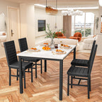 Hooseng Dining Table Set for 4, 5-Piece Faux Marble Dinner Table Set with 4 Upholstered PU Leather Chairs Kitchen Table Chairs Set Modern Space-Saving Dinette Set for Breakfast Nook Apartment Black