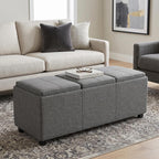 SIMPLIHOME Avalon 42" Wide Linen Look Fabric Storage Ottoman in Slate Grey