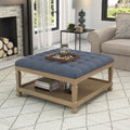 Ottoman Coffee Table,Square Wooden Upholstered Tufted Ottoman Foot Rest with Storage, Padded Linen Coffee Tables for Farmhouse Lliving Room (Blue)