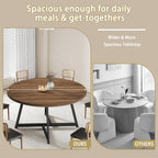 59'' Round Dining Table for 8, Wood Round Dinner Tables with Metal Base, Kitchen Table with Waterproof Tabletop, Dark Brown