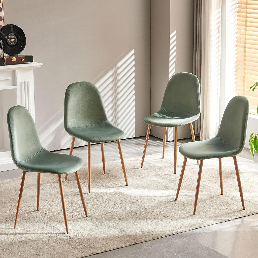 Howtek Dining Chairs Set of 4, Mid Century Modern Green Velvet Upholstered Kitchen Chairs with Backrest & Metal Legs for Living Room, Dining Room, Vanity