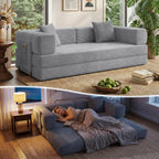 78.8" Couch for Living Room, Futon Sleeper Sofa Bed | Convertible Sofa Bed, Corduroy Pull Out Couch Loveseat with Storage Pocket, Modular Design, No Assembly, Grey