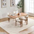 Boucle Dining Chairs Set of 2, Modern Upholstered Kitchen Chairs with Solid Wood Legs, Mid Century Teddy Fabric Dining Room Chairs with Curved Backrest, Armless Side Chairs for Small Spaces, Beige