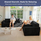 MAXYOYO Sofa Bed, 80-Inch Oversized Loveseat, 2 Cup Holders | Corded Black 4-in-1 Couch Converts Into a Floor Sofa or Chair; Sofa-in-a-Box Design Requires No Assembly.