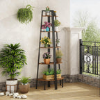 Hoctieon Corner Shelf, 5-Tier Corner Bookshelf, Rustic Ladder Shelf, Industrial Display Stand for Living Room, Kitchen, Home Office, Balcony, Small Space, Metal Frame, Rustic Brown