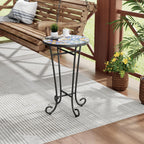 Outdoor Round Side Table,Ceramic Top Patio End Table with Metal Frame,Modern Small Accent Table Coffee Tea Table for Patio Garden Balcony Porch Indoor 14" Classic Revival