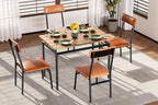 Garvee Dining Table Set for 4, 5 Piece Wooden Dining Table and Chairs, 4 PU Upholstered Chair, Modern Metal Frame Dinette Set for Dining Room, Home Dinner, Party, Apartment, Brown