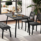 Dining Table Set for 4, 3-Piece Wooden Kitchen Table with 2 Upholstered Benches, Space-Saving Dinette Set for Restaurant, Studio, Dining Room, Home Kitchen, Gray (Black, 2 Chairs + 1 Bench)
