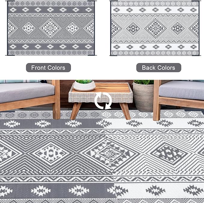 HiiARug Outdoor Rug for Patios Clearance 9'x12' Outdoor Plastic Straw Rug Waterproof Patio Camping Rug Reversible RV Mat Outdoor Area Rugs for Outdoors, RV, Patio, Backyard, Deck, Camping