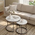 Living Room Side Table, Round Coffee Tables for Living Room, Modern Nesting Drink for Small Spaces, Set of 2 (Marble)