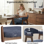 VKNOW Wooden Dining Chairs Set of 4, Modern Fabric Upholstered Kitchen Armchairs with Curved Open Back and Solid Wood Legs, Farmhouse Dining Room Chairs for Kitchen, Navy