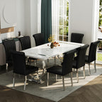 ACEDÉCOR Modern Dining Chairs Set of 4, Black Leather Dining Room Chairs with Silver Stainless Steel Legs, Upholstered Chairs with High Back and Metal Chrome Legs for Kitchen/Living Room/Restaurant