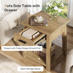 Tribesigns Farmhouse Square Side Table, 2 -Tier Wooden End Table with Drawer, Rustic Nightstands with Shelf Storage for Living Room, Bedroom, Office and Small Spaces