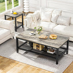 Recaceik 3-Piece Living Room Coffee Table Set, Industrial Coffee Table with 2 Square End Side Tables, Modern Living Room Table Set with Metal Frame for Apartment Home Office (Grey)