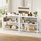 Hoctieon Industrial Console Table, 3 Tier Entryway Table, Metal Frame, Sofa Table with Shelf, Hallway Table, Entrance Table for Entryway, Living Room, Foyer, Hallway, White