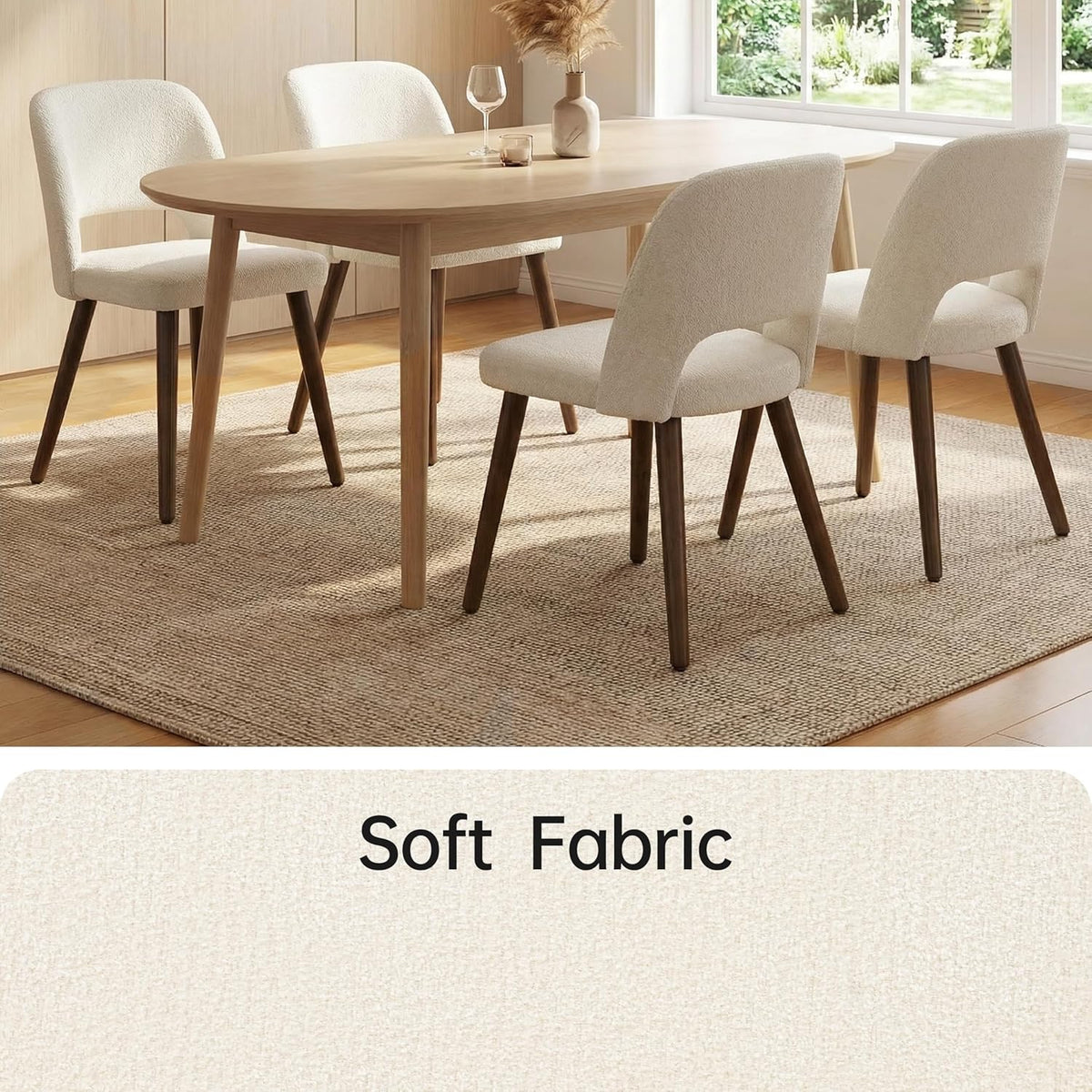 Usaint Wooden Dining Chairs Set of 4, 19.3" Modern Fabric Upholstered Dining Room Chair with Ergonomic Curved Backrest for Kitchen Dining Room and Restaurant, Beige