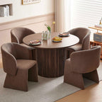Homedot 47" Round Kitchen Dining Table Walnut for 4 with Veneer Tabletop | Farmhouse Dinner Table Fluted| Two-Part Tabletop| Rustic Circle Dining Table with Wooden Strip Base for Dining Living Room