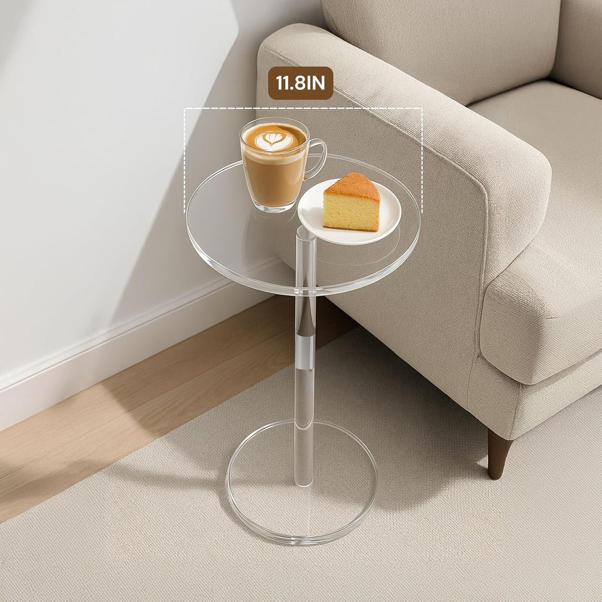 Acrylic Side Table, Round Drink Table for Small Spaces – Modern Clear End Table for Bedroom, Living Room, Office, Outdoor, Bathroom | Minimalist Design, Easy Assembly 11.8" W x 21" H