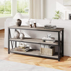 IDEALHOUSE Industrial Entryway Table, 47 in Narrow Long Console Table with Storage, 3 Tier Wood Console Table for Living Room, Farmhouse Sofa Tables Behind Couch, Hallway Table for Foyer-Grey