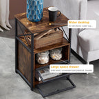 VECELO Nightstand Set of 2, End Table with Flip Drawer, Modern Night Stand for Bedroom,Living Room, Office, Easy Assembly, Amber Brown