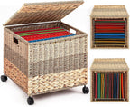 Cinnvoice Decorative Rolling File Cabinet 18 x 16 x 13 in Seagrass Wicker File Box Organizer for Letter & Legal Size Handwoven Hanging Filing Basket with Lid for Folder Home Office Decor Tricolor