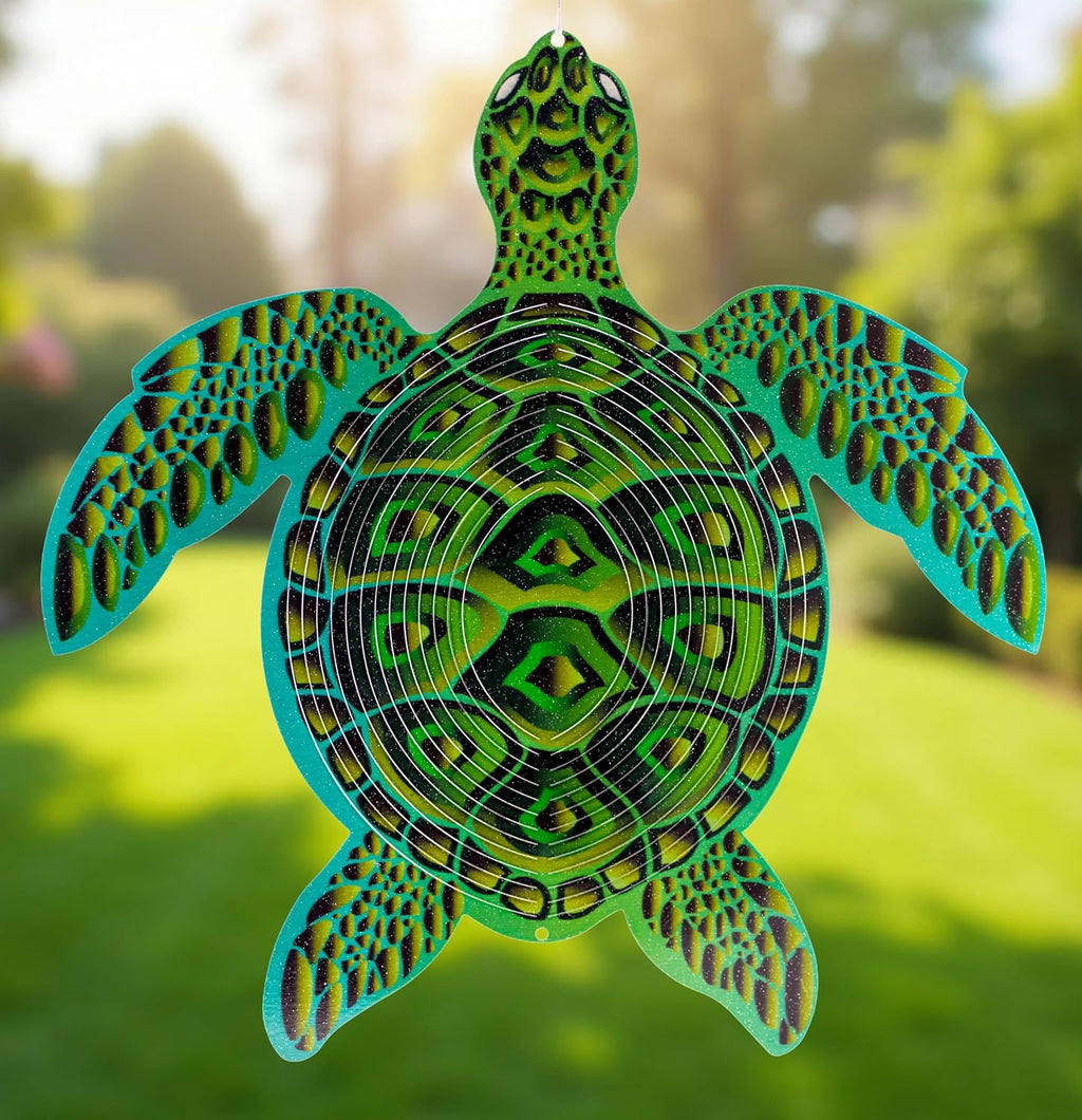ISEO Turtle Wind Spinner for Yard and Garden, Hanging Outdoor Decor, Yard Art, Porch and Patio Decorations, Metal Wind Spinners Outdoor, Weather Resistant, 12”