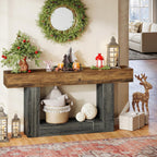 Tribesigns 63-Inch Long Console Table, 2-Tier Entryway Table Sofa Table with Storage, Farmhouse Wood Behind Couch Tables for Living Room, Hallway, Rustic Brown & Gray