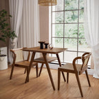 3-Piece Modern Dining Set with Stackable Dining Chairs, Solid Wood Square Table and Chair Breakfast Table Set for 2 Person, Space Saving Dinette for Dining Room, Kitchen, Living Room, Dark Walnut