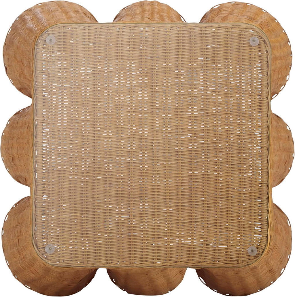 SAFAVIEH Couture Collection - Hylda Natural Rattan Accent Table, Square Design with Glass Top, Boho Coastal Style, Fully Assembled (CWK3010A)