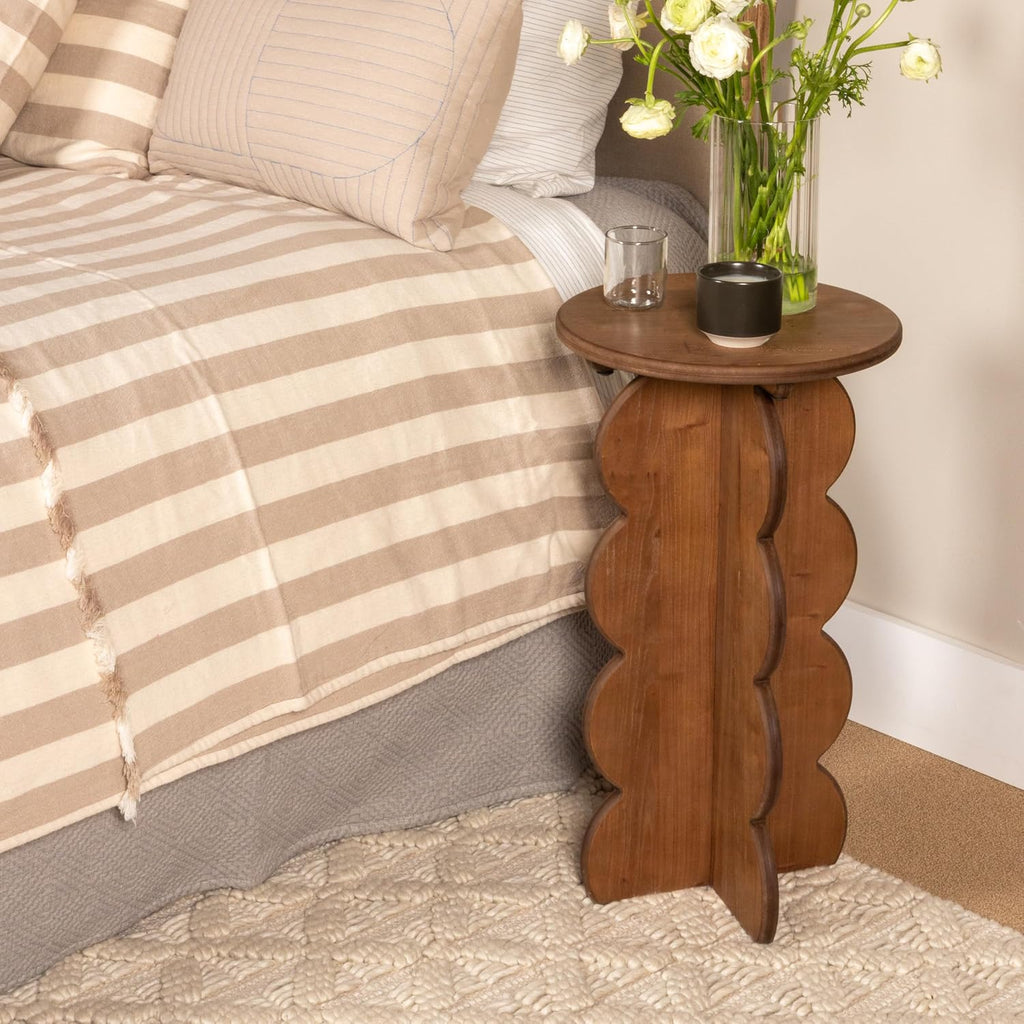 Creative Co-Op Scalloped Edge Accent Table, Walnut Finish