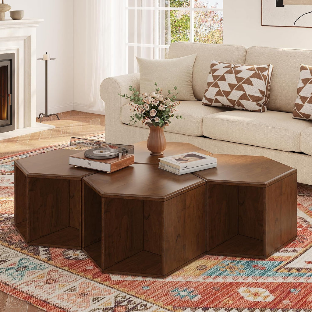 PADMA HOUSE Solid Wood Small End Table, Fully Assembled Hexagon Sofa Side Table with Ample Storage Space, Pre-Assembled Nightstand Slim Bedside Table for Small Spaces