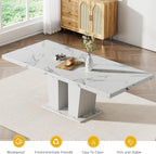 78.74" Extendable Dining Table for 6 8 10 Person, Modern White Faux Marble Expandable Kitchen Table with Dual Column Pedestal, Large Rectangle Wooden Expanding Table for Kitchen Dining Conference Room