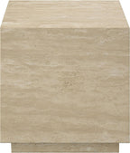 Acme Deon Contemporary Plywood and Travertine Square End Table in Natural Beige