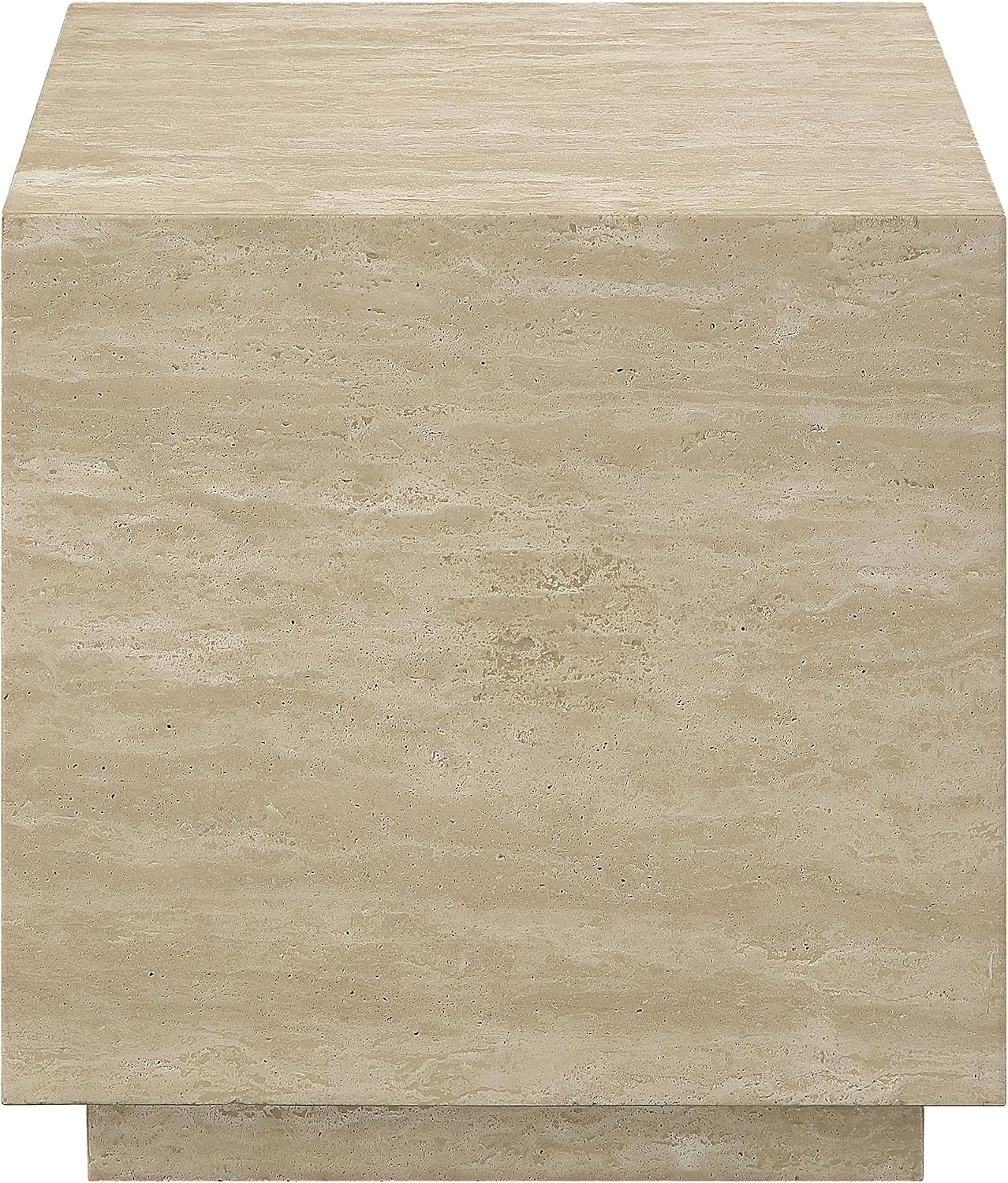 Acme Deon Contemporary Plywood and Travertine Square End Table in Natural Beige