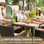 Devoko 7 PCS Acacia Wood Patio Dining Set, Black Rattan