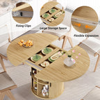 Vipbear Extendable Dining Table 43-59" for 4-6 People, Solid Wood Top with Fluted Slide Door & 8-Compartment Storage, Space Saving Round Dining Room Kitchen Dinner Tables Furniture with Pedestal Base