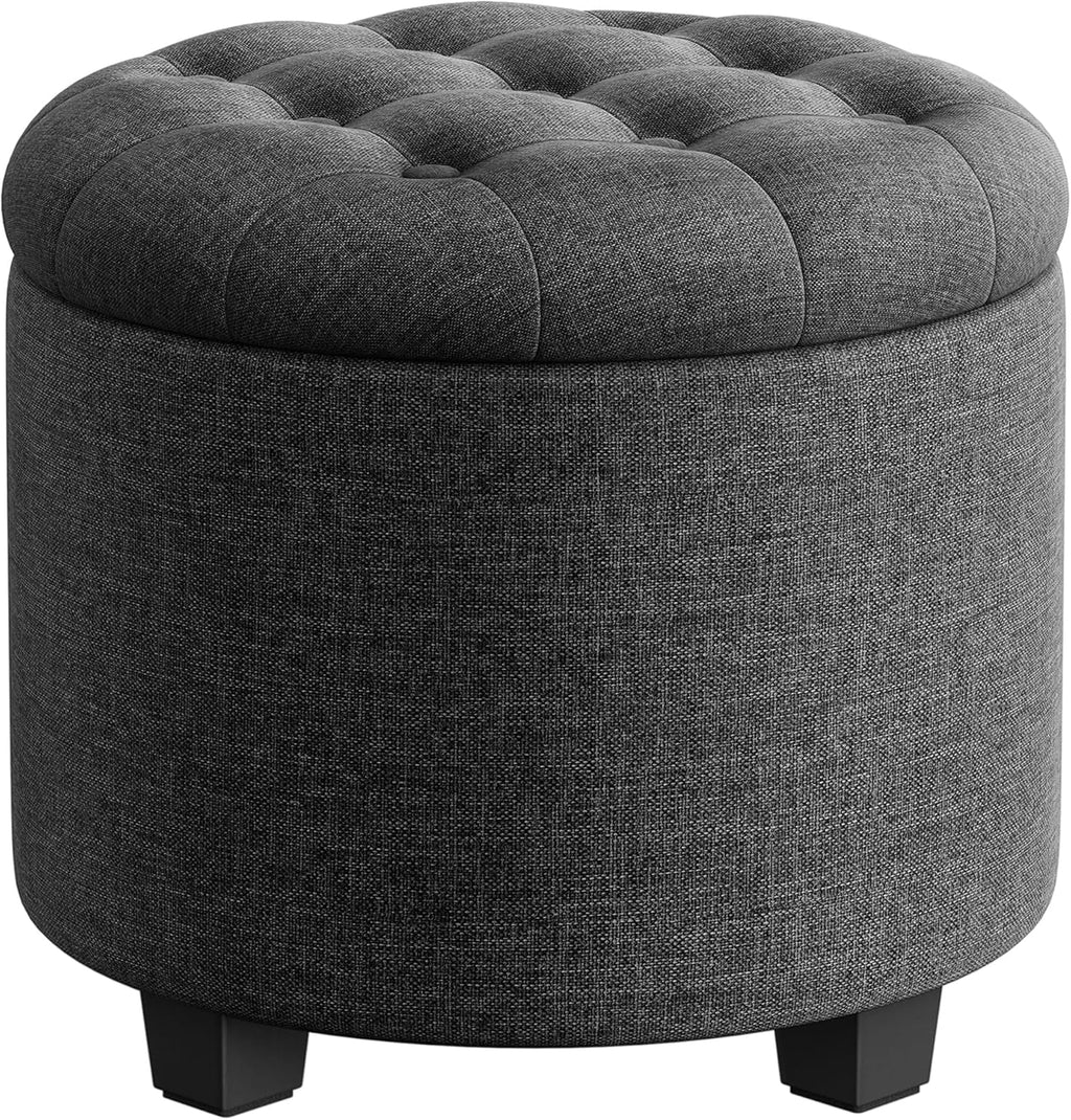SONGMICS Round Ottoman with Storage, Vanity Stool, Linen-Look Fabric | Upholstered Foot Stool, 17.7 x 17.7 x 17.5 Inches, Removable Lid, Easy Assembly, Slate Gray, MACEO Collection ULOM011G01