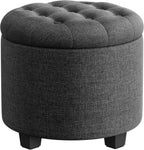 SONGMICS Round Ottoman with Storage, Vanity Stool, Linen-Look Fabric | Upholstered Foot Stool, 17.7 x 17.7 x 17.5 Inches, Removable Lid, Easy Assembly, Slate Gray, MACEO Collection ULOM011G01