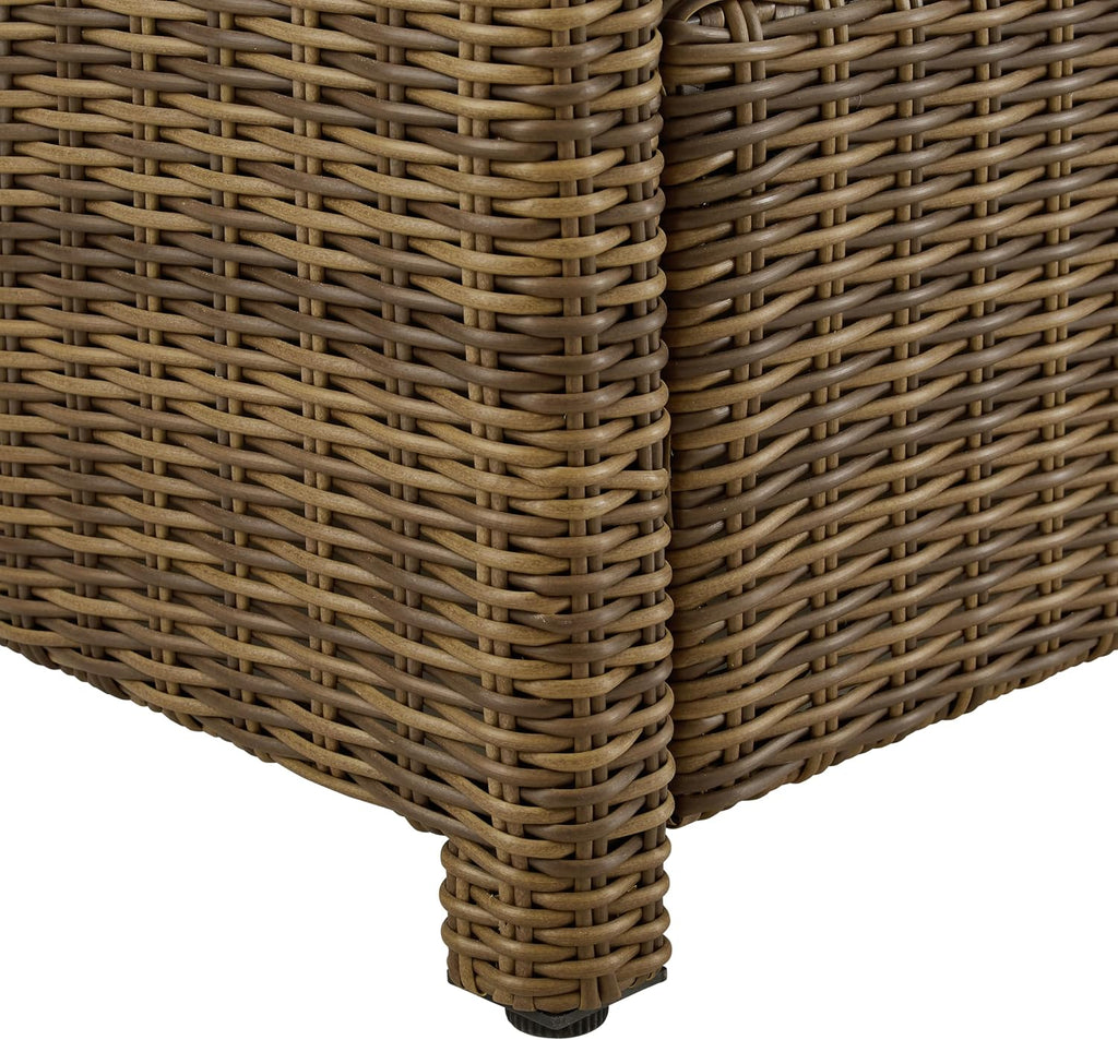 Crosley Furniture Bradenton Wicker Outdoor Ottoman Foot Rest for Patio, Deck, Porch, Brown with Navy Cushions